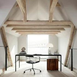 452 Snurrstol Med Hjul, Polerat Aluminium / Sandfärgad Läder