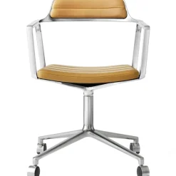 452 Snurrstol Med Hjul, Polerat Aluminium / Sandfärgad Läder