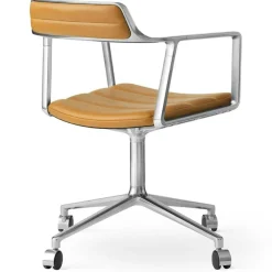 452 Snurrstol Med Hjul, Polerat Aluminium / Sandfärgad Läder