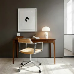 452 Snurrstol Med Hjul, Polerat Aluminium / Sandfärgad Läder