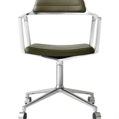 452 Snurrstol Med Hjul, Polerat Aluminium / Sandfärgad Läder