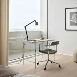 452 Snurrstol Med Hjul, Polerat Aluminium / Sandfärgad Läder