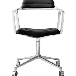 452 Snurrstol Med Hjul, Polerat Aluminium / Sandfärgad Läder