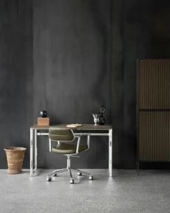 Vipp Skrivbordsstolar & Kontorsstolar-453+ Snurrstol Med Hjul, Polerad Aluminium / Bosco Green Läder