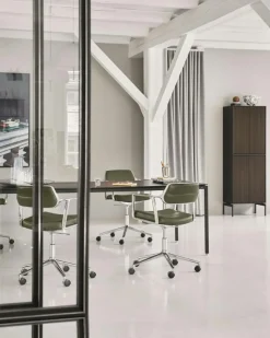 Vipp Skrivbordsstolar & Kontorsstolar-453+ Snurrstol Med Hjul, Polerad Aluminium / Bosco Green Läder