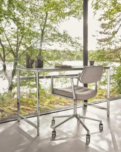 Vipp Skrivbordsstolar & Kontorsstolar-453+ Snurrstol Med Hjul, Polerad Aluminium / Bosco Green Läder