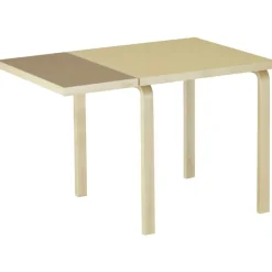 Artek Matbord Och Barbord-Aalto Table foldable DL81C Legs and edge band natural lacquered, top clay linoleum, drop-leaf