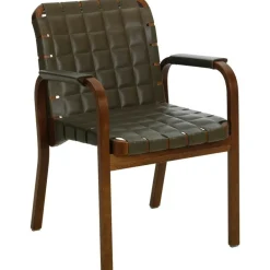 Armchair 45 Karmstol Svartlackerad yta, Klädsel i linne, Svartlackad Björk / Quiltat Läder Svart