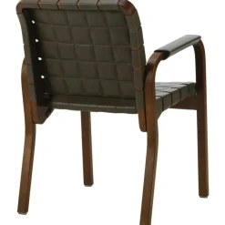 Armchair 45 Karmstol Svartlackerad yta, Klädsel i linne, Svartlackad Björk / Quiltat Läder Svart