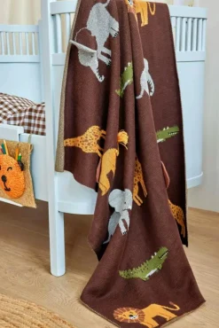 Barn RICE Barnfiltar-Babyfilt Stickad Med Djur & 3D-detaljar, Choklad