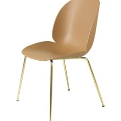 GUBI Stolar-Beetle Dining Chair, Conic Base Brass/Amber Brown