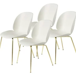 Beetle Stol Oklädd 4-pack Conic Base Brass, Amber Brown