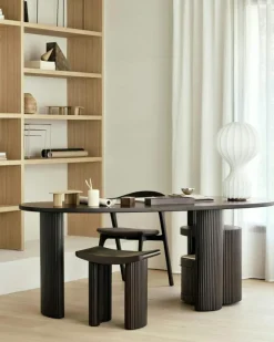 Ethnicraft Stolar-Bok Stol, Mörkbetsad Ek / Brun Skinn