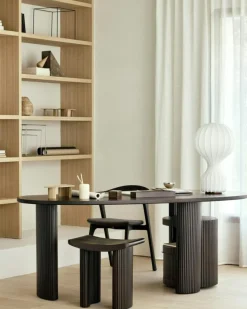 Ethnicraft Stolar-Bok Stol, Mörkbetsad Ek / Brun Skinn