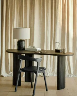 Ethnicraft Stolar-Bok Stol, Mörkbetsad Ek / Brun Skinn