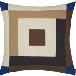 Border Patchwork Kudde 50x50 cm, Carob Brown / Klarblå