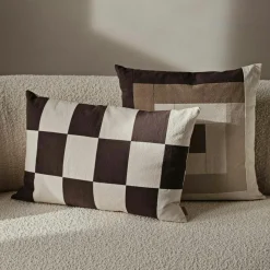 Border Patchwork Kudde 50x50 cm, Carob Brown / Klarblå