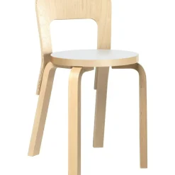 Artek Stolar-Chair 65 natural lacquered birch, seat in black linoleum LacqNaBi, natural birch