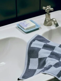 HAY Handdukar & Badlakan-Check Ansiktshandduk 30x30 cm, Steel Blue