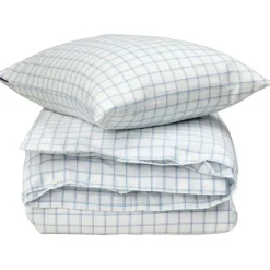 Check Lyocell Oxford Bäddset 150x210 + 50x60 cm, Vit/Blå