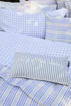 Check Lyocell Oxford Bäddset 150x210 + 50x60 cm, Vit/Blå