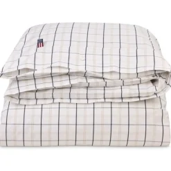 Checked Cotton Poplin Påslakan Vit / Beige / Marinblå, 220x220 cm