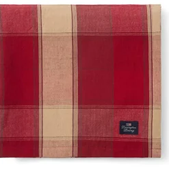 Lexington Dukar & Löpare-Checked Linen/Cotton Duk Beige / Röd, 150x250 cm