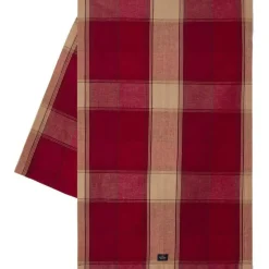 Checked Linen/Cotton Löpare 50x250 cm, Beige / Röd