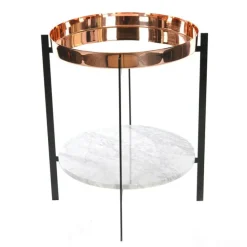OX Denmarq Sidobord & Avlastningsbord|Soffbord-Deck Sidobord, Underrede, Koppar/Vit Marmor