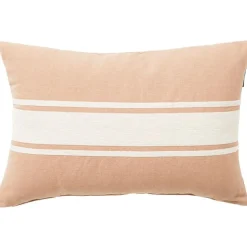 Embroidery Center Striped Linen/Cotton Kudde 40x60 cm, Beige/Off-white