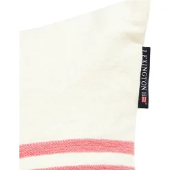 Embroidery Center Striped Linen/Cotton Kudde 40x60 cm, Beige/Off-white