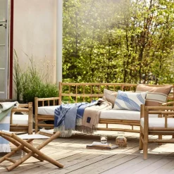 Embroidery Center Striped Linen/Cotton Kudde 40x60 cm, Beige/Off-white