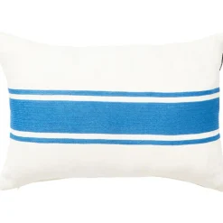 Embroidery Center Striped Linen/Cotton Kudde 40x60 cm, Beige/Off-white