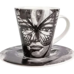 Carolina Gynning Espressokoppar-Espressokopp Med Fat, Golden Butterfly Svartvit