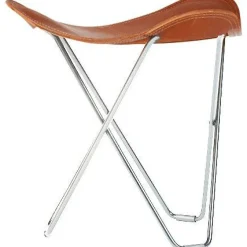 Cuero Fotpallar-Flying Goose Pampa Pall, Crude Nature/Chrome