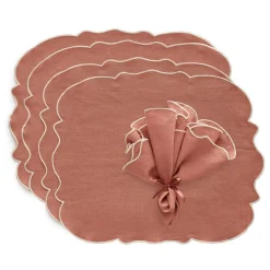 Decotique Servetter & Tillbehör|Bordstabletter & Glasunderlägg-Gia Textilset 4 Bordstabletter + 4 Servetter, Vit / Blå