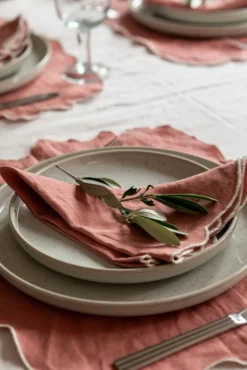 Decotique Servetter & Tillbehör|Bordstabletter & Glasunderlägg-Gia Textilset 4 Bordstabletter + 4 Servetter, Vit / Blå