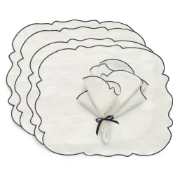 Decotique Servetter & Tillbehör|Bordstabletter & Glasunderlägg-Gia Textilset 4 Bordstabletter + 4 Servetter, Vit / Blå