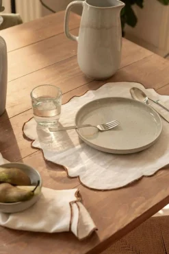 Decotique Servetter & Tillbehör|Bordstabletter & Glasunderlägg-Gia Textilset 4 Bordstabletter + 4 Servetter, Vit / Blå