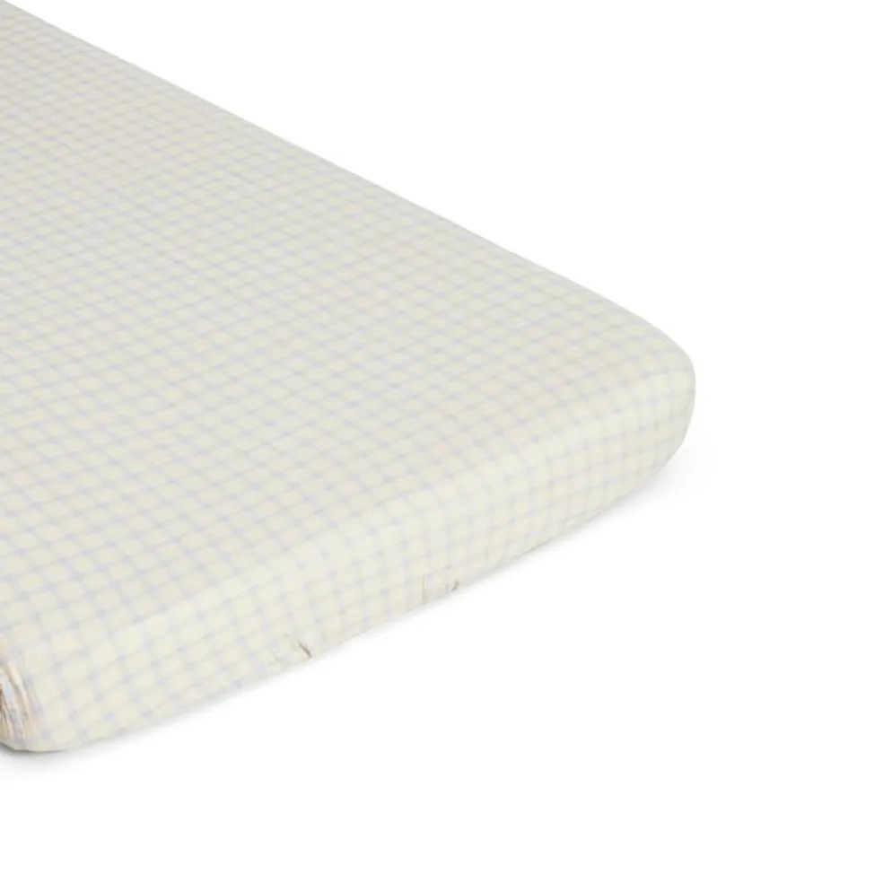 Gingham Sky Blue Muslin Dra-På-Lakan Junior, 70x140 cm