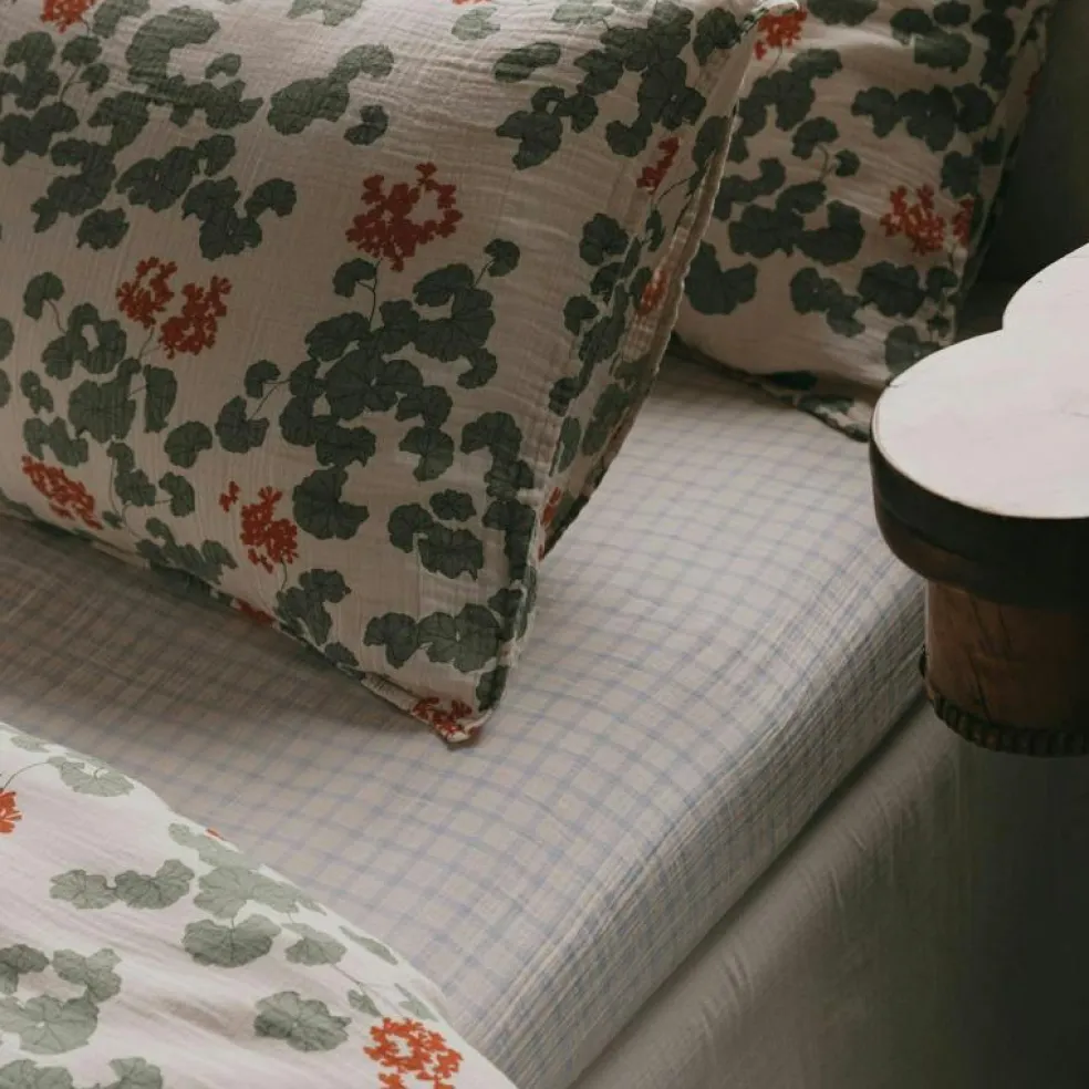 Gingham Sky Blue Muslin Dra-På-Lakan Junior, 70x140 cm