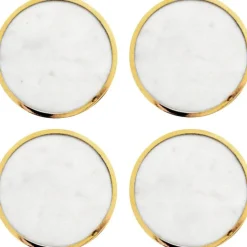 Glasunderlägg Marmor 4-pack, Vit / Mässing