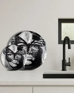 Golden Butterfly B&W Bricka, 46 cm