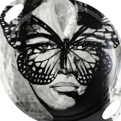 Golden Butterfly B&W Bricka, 46 cm