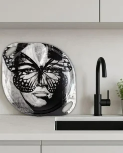 Golden Butterfly B&W Bricka, 46 cm