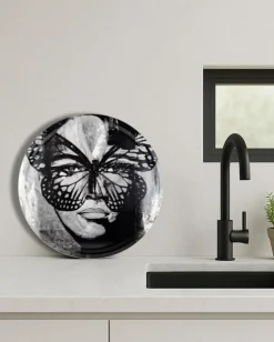 Golden Butterfly B&W Bricka, 46 cm