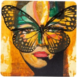 Golden Butterfly Glasunderlägg 9x9 cm, Multi