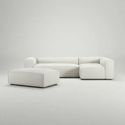 Grand 4-Sitssoffa Divan Höger öppet avslut Med Fotpall Minetyg, Sandshell Beige