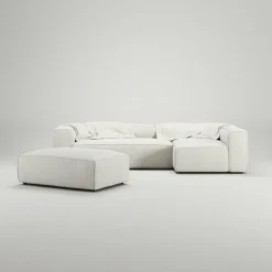 Grand 4-Sitssoffa Divan Höger öppet avslut Med Fotpall Minetyg, Sandshell Beige