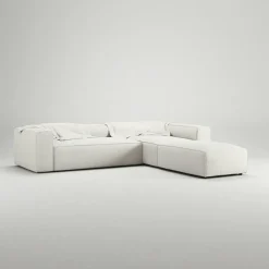 Grand 4-Sitssoffa Divan Höger öppet avslut Med Fotpall Minetyg, Sandshell Beige